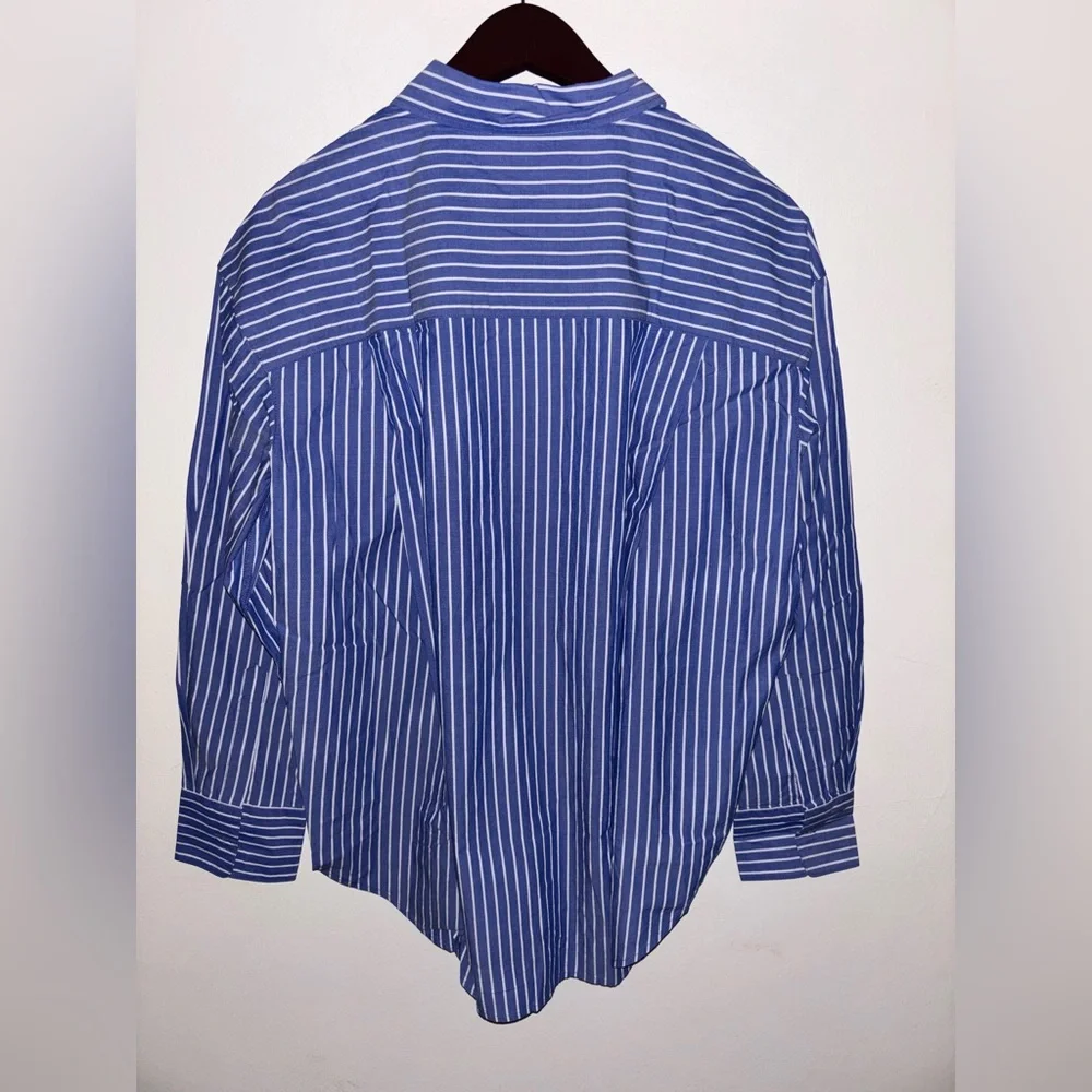 NWT J Crew Relaxed cotton poplin pajama pant set in stripe Blue White Small