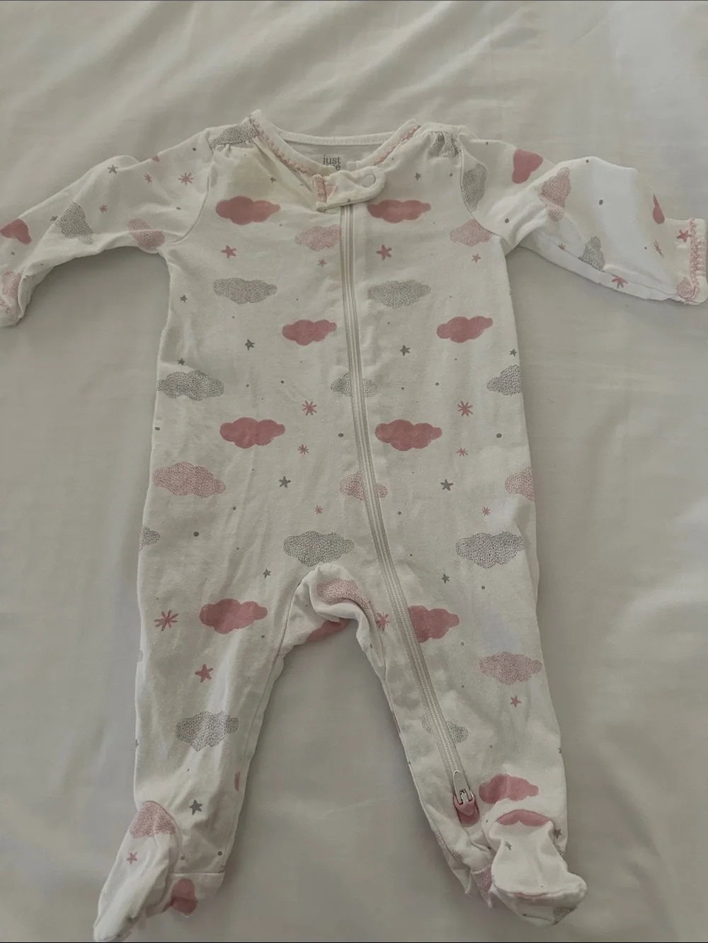 Carter's White Footie One-Piece with Pink and Gray Cloud Print