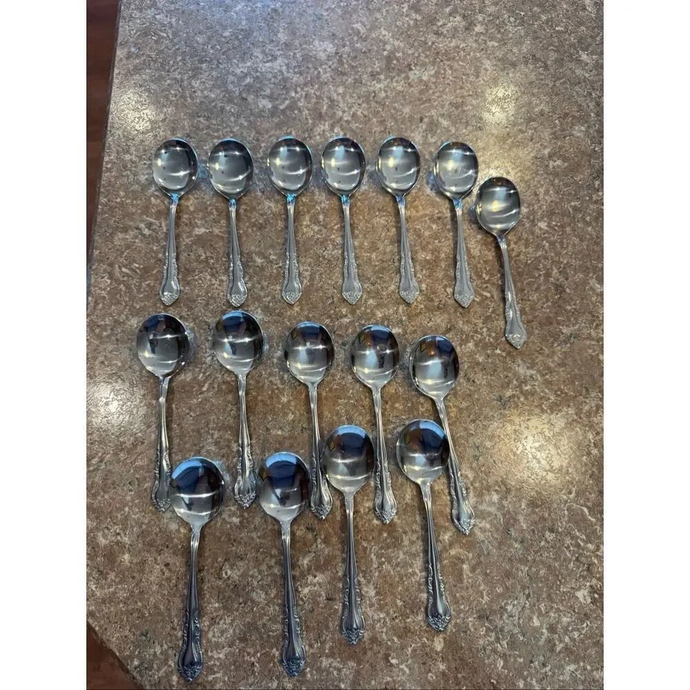 Walco soup spoon bundle of 16 Gumbo stainless steel floral