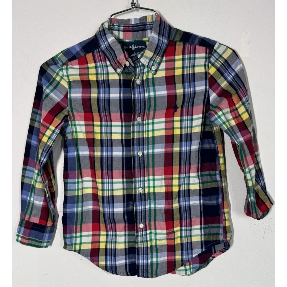 Ralph Lauren Boys Multi Color Plaid Cotton‎ Button Down Shirt Size 6 Classic