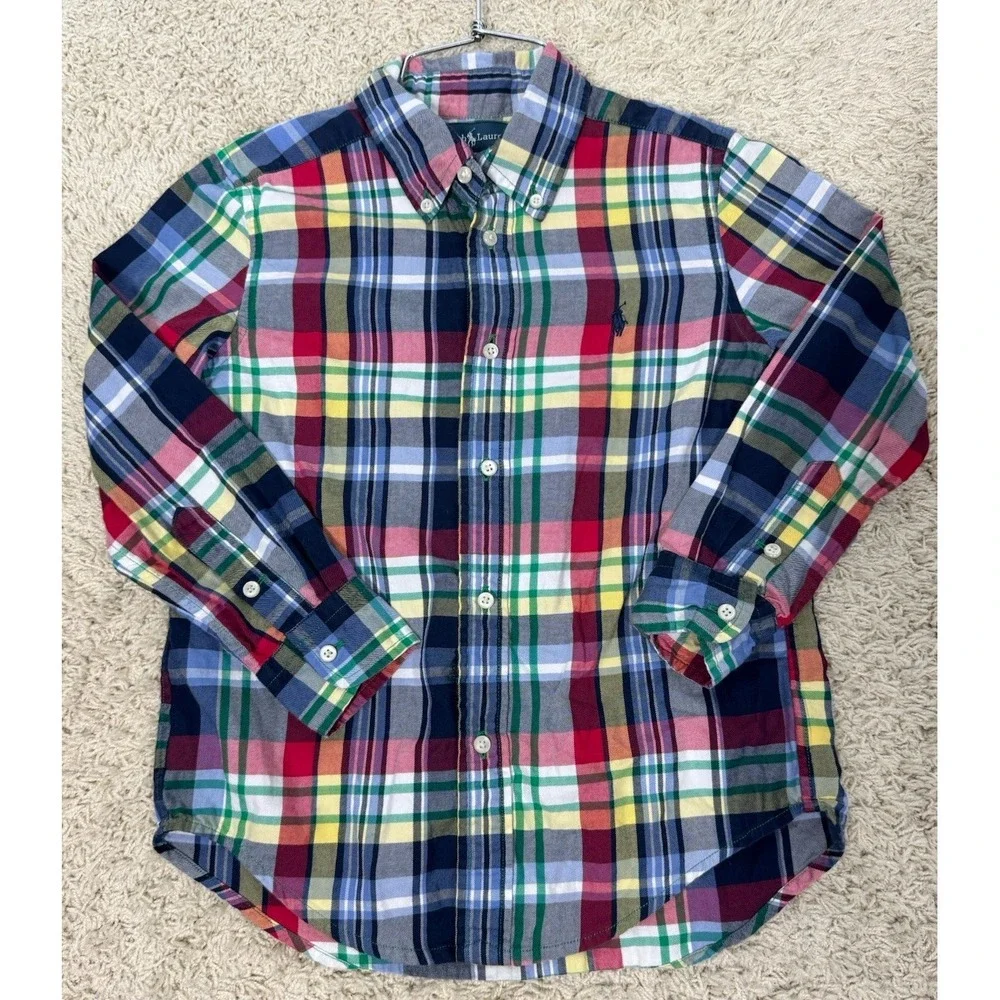Ralph Lauren Boys Multi Color Plaid Cotton‎ Button Down Shirt Size 6 Classic