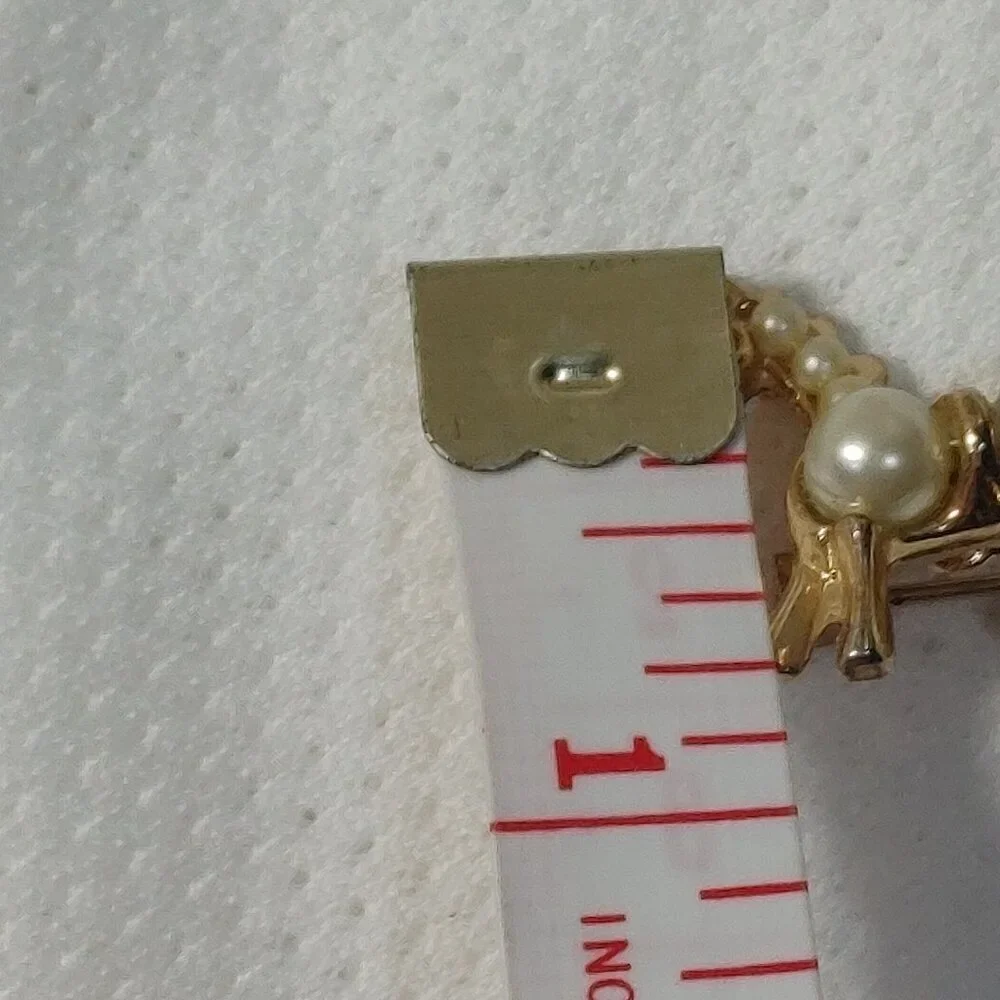 Vintage Gold Tone Horse Brooch Faux Pearl Pin