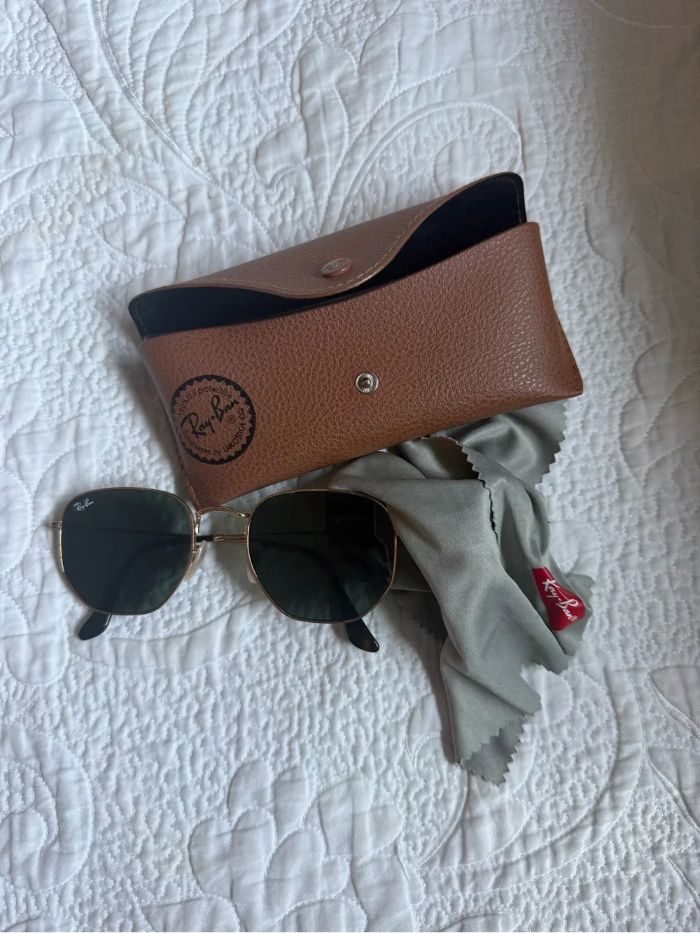 Ray-Ban Hexagonal Flat Lenses Gold G-15 Green Sunglasses