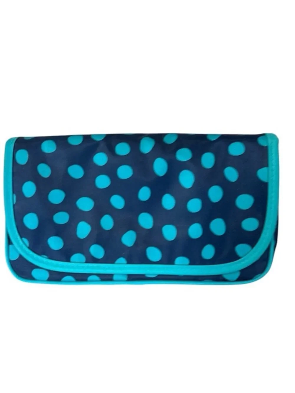 Thirty One Mirror Makeup Cosmetics Bag Navy With Green Polka Dots Tri Fold