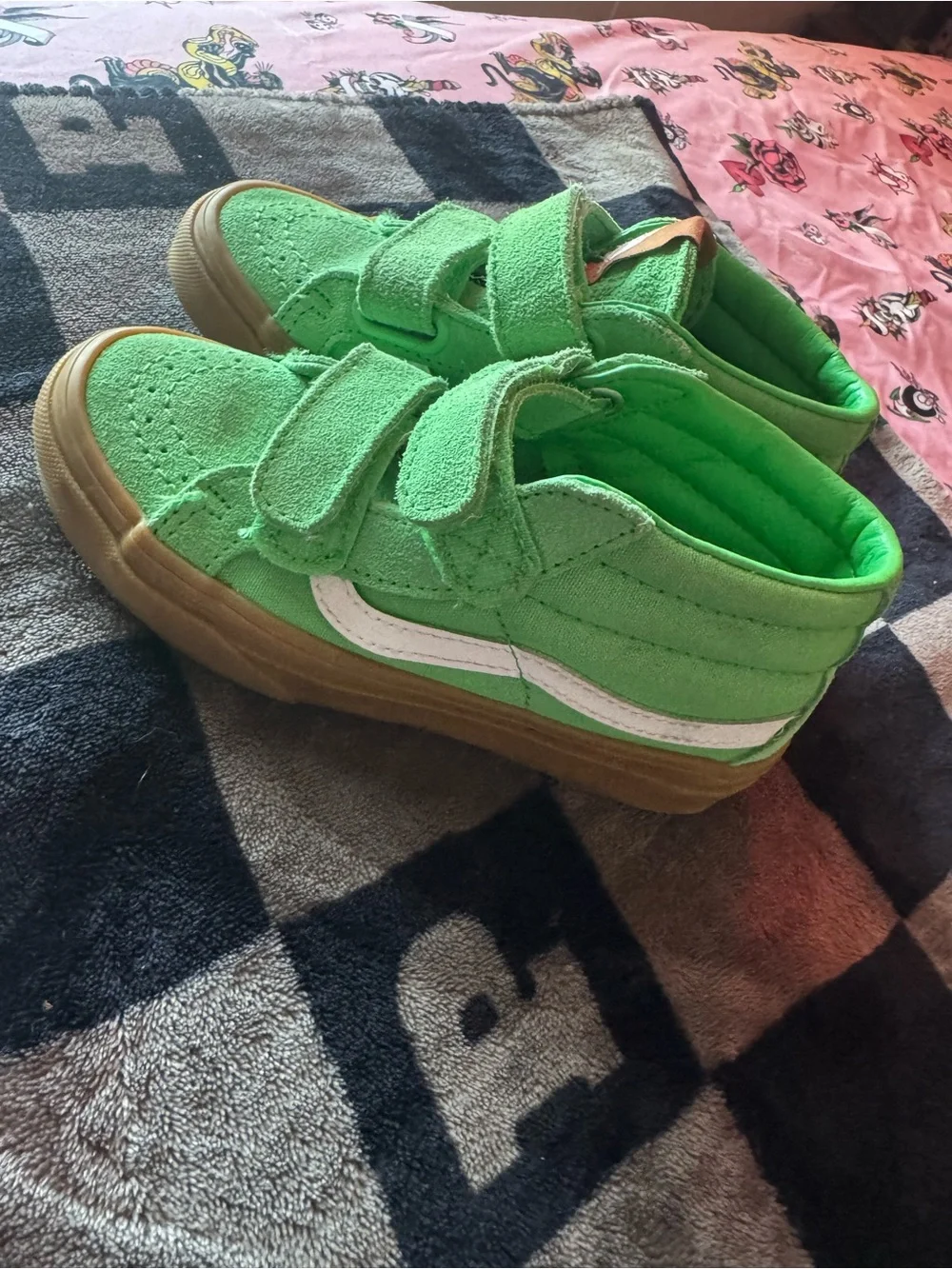 Kids VANS Velcro Electric Green High-Top Shoe