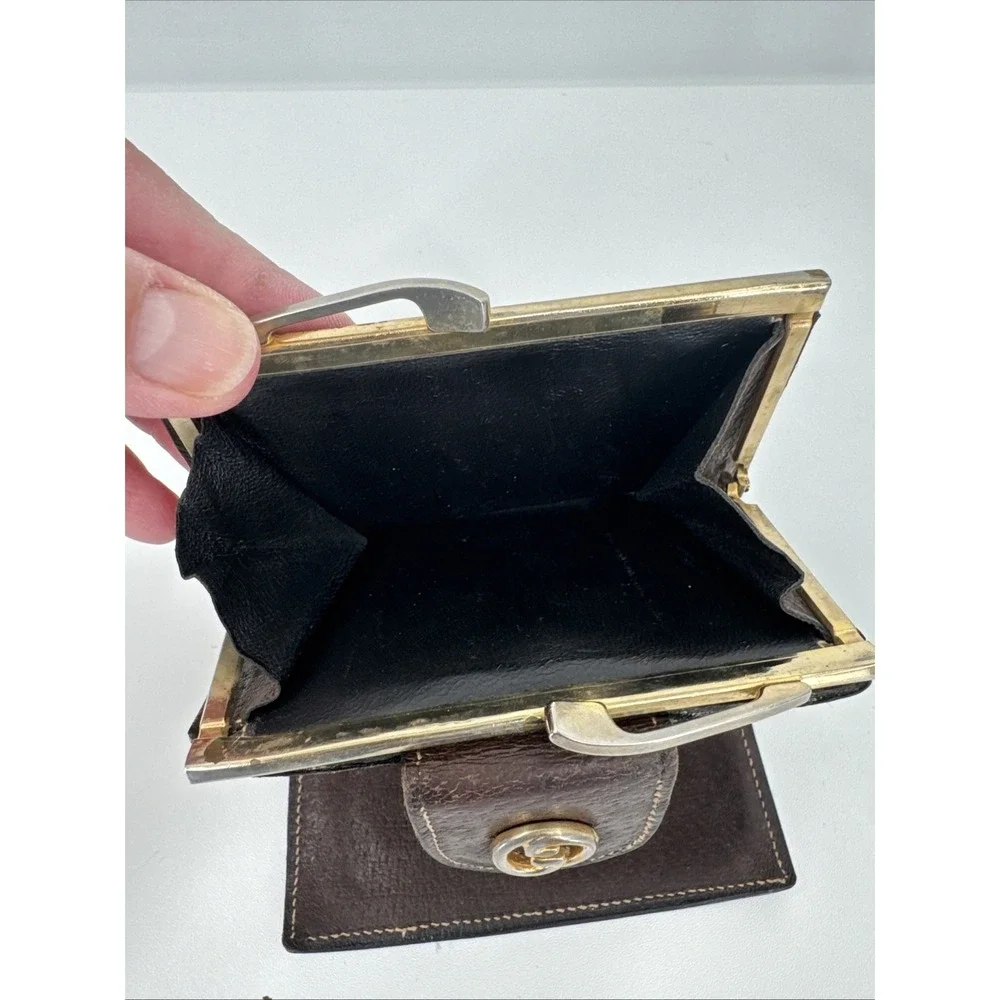 Gucci Vintage Interlocking bi-fold wallet Change Purse Brown leather Made Italy