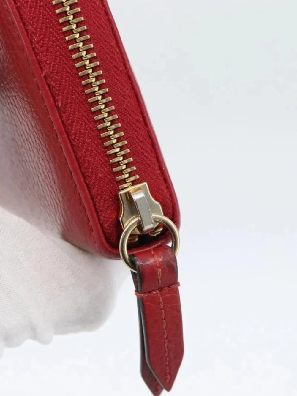 GUCCI GG Marmont Long Wallet Leather Red Gold 456117 Auth 186348A