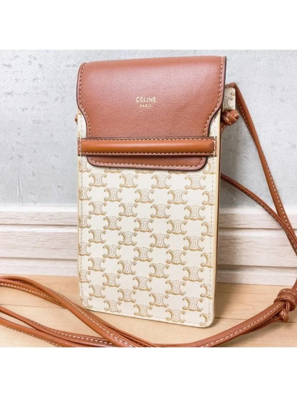 Celine Triomphe Mobile Pouch Shoulder White