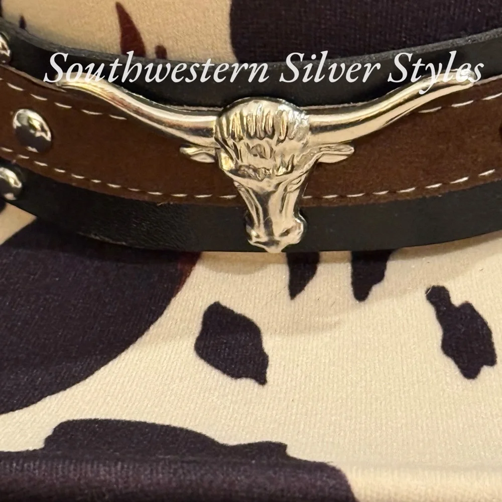 NEW Southwestern Cowhide Print Vegan Suede Leather Light Tan Brown Cowboy Hat