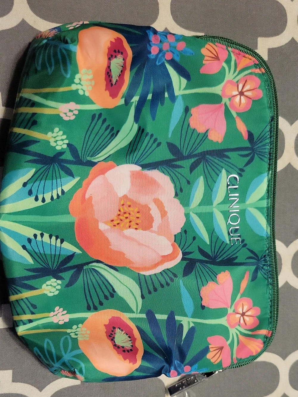 Clinique Multicolor Floral Tote with Red Straps