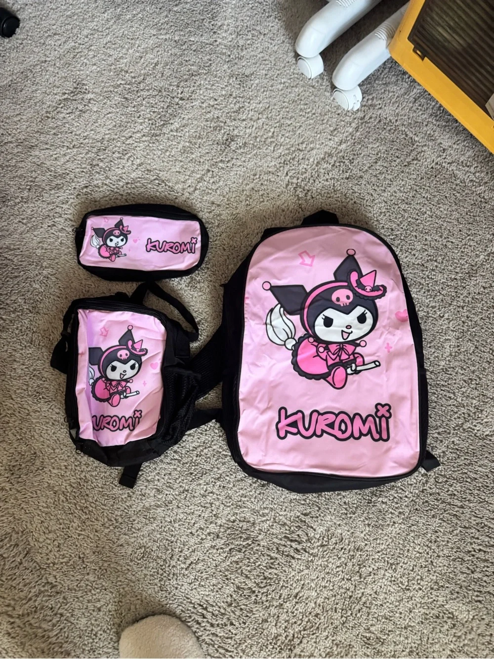Back to school New Kuromi Pink 3 piece Backpack Set