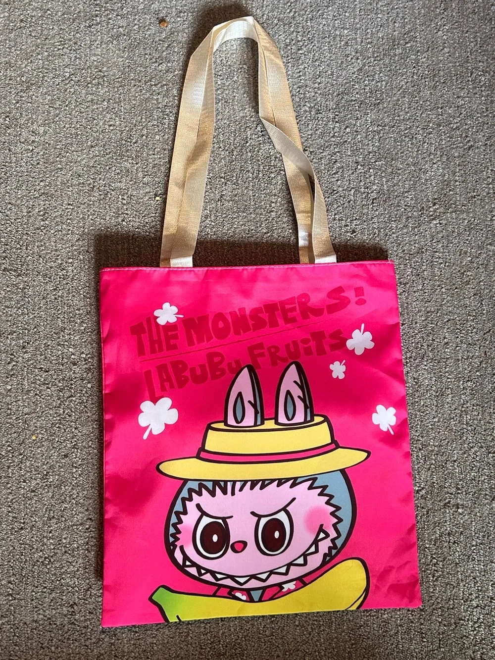 Cute Pink Cartoon Tote Bag with Yellow Accent13”x14” cotton