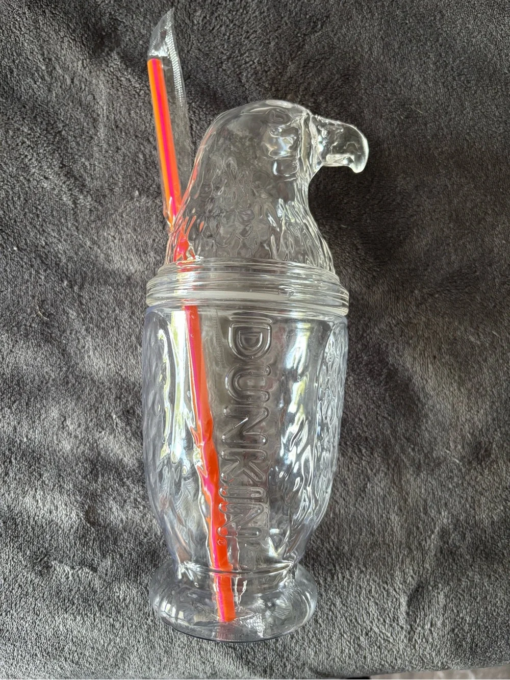 Dunkin Clear Eagle Tumbler with Orange-Red Straw