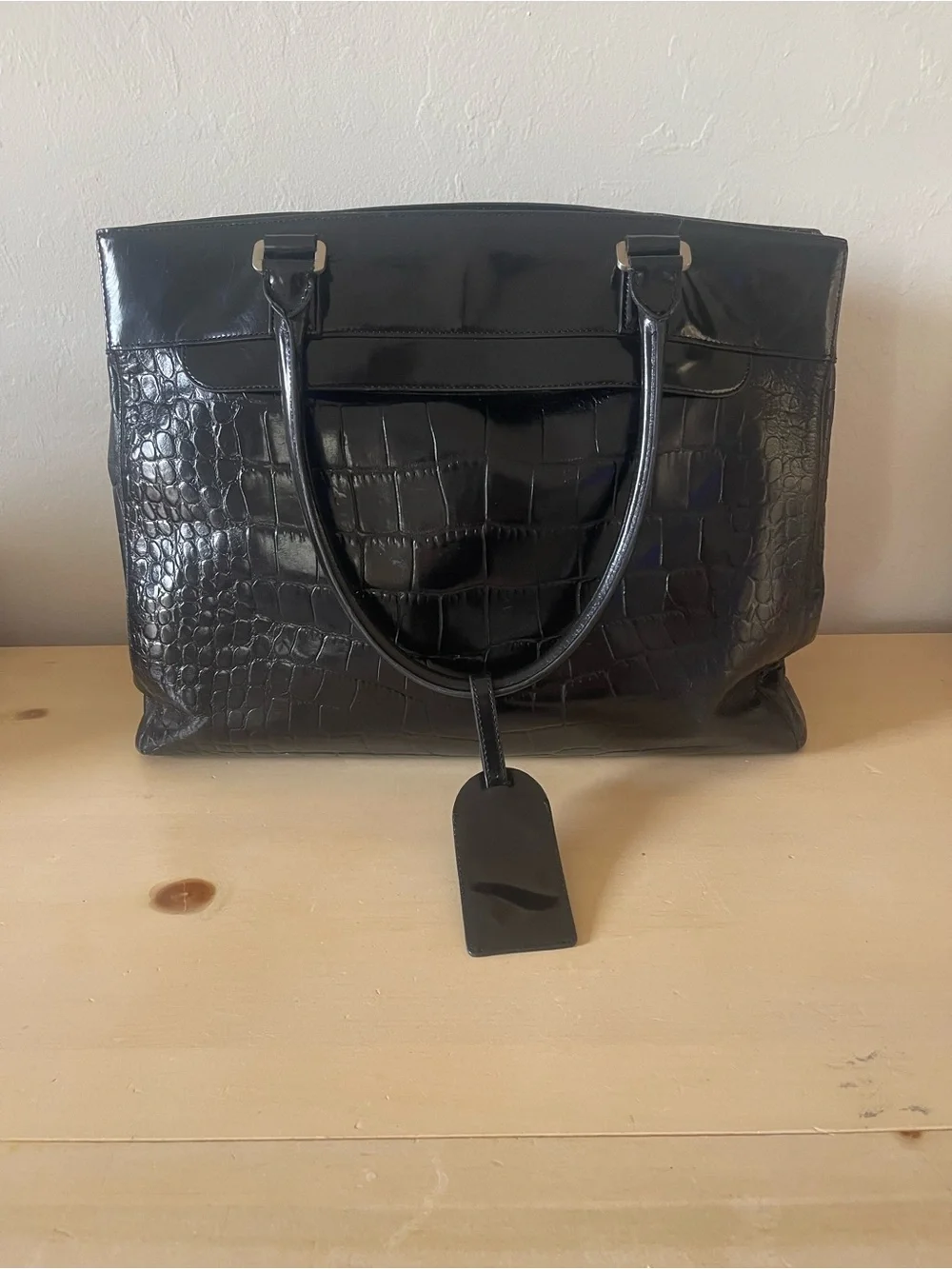 Ann Taylor Factory Black Croc-Embossed Patent leather tote bag