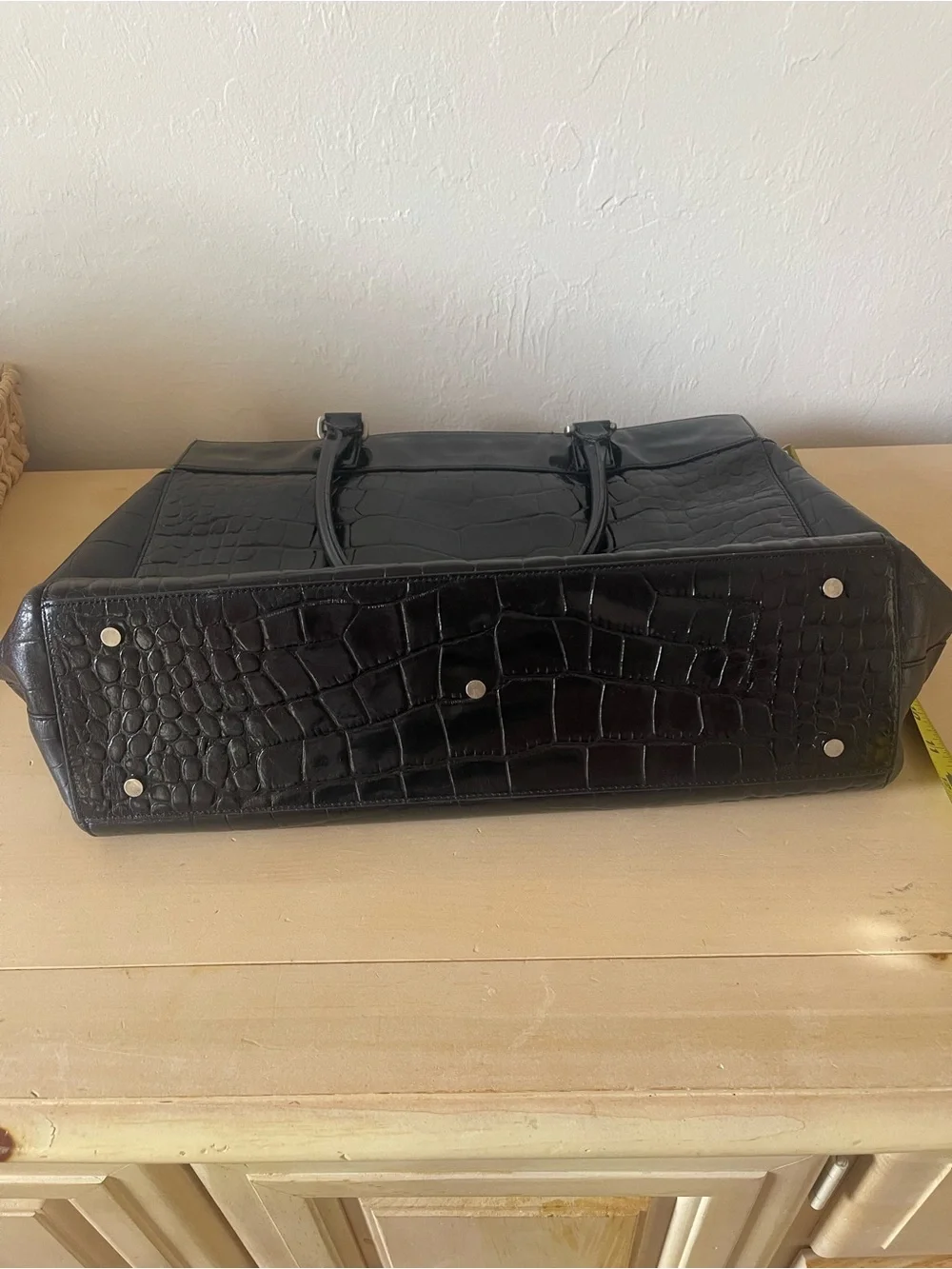 Ann Taylor Factory Black Croc-Embossed Patent leather tote bag