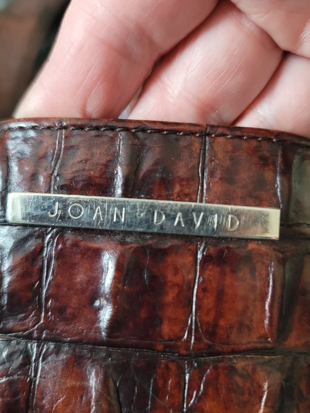 Vintage Joan & David Brown Crocodile-Embossed Leather Tote