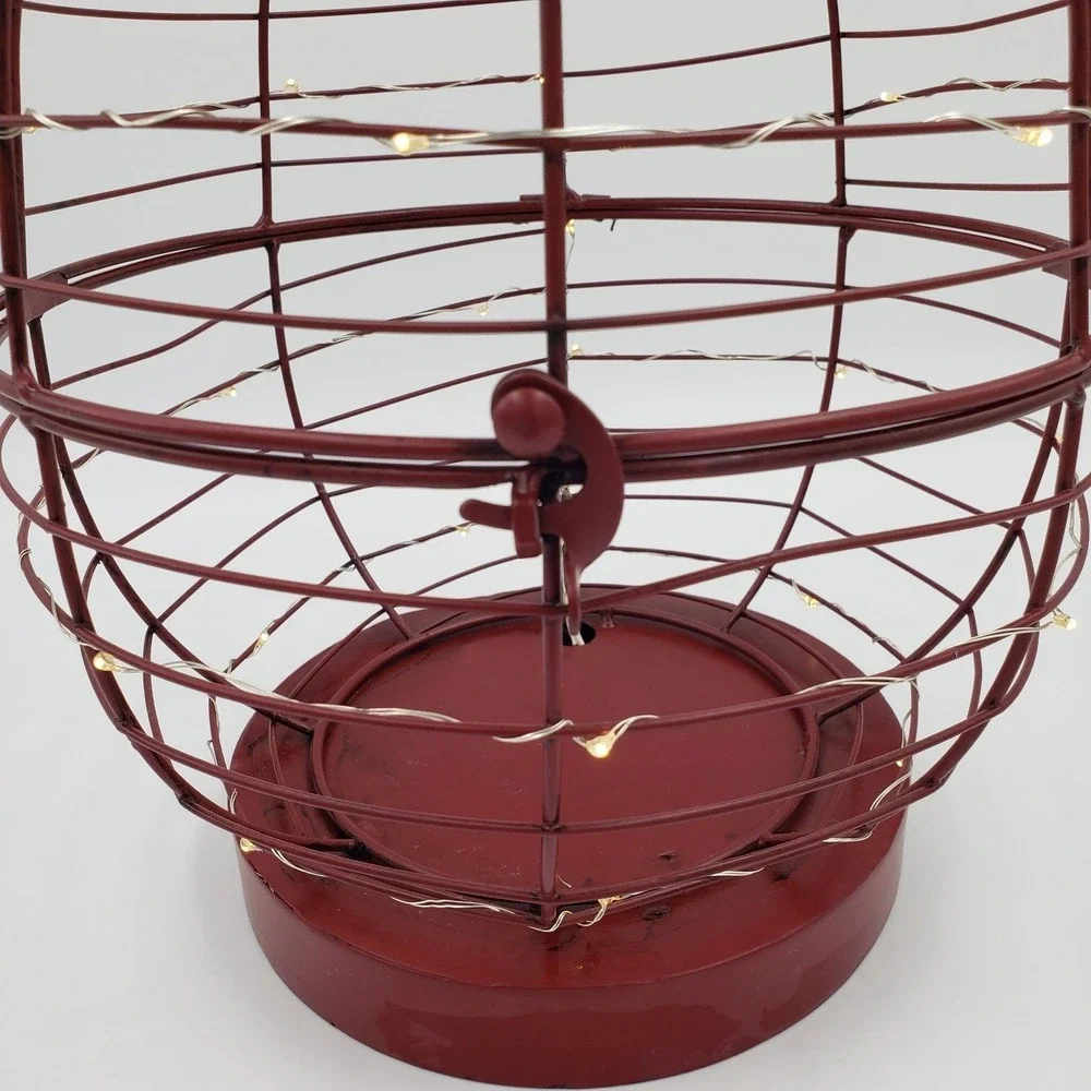 Decorative Red Metal Wire Apple Fairy Lights Hinged Farmhouse Rustic Country