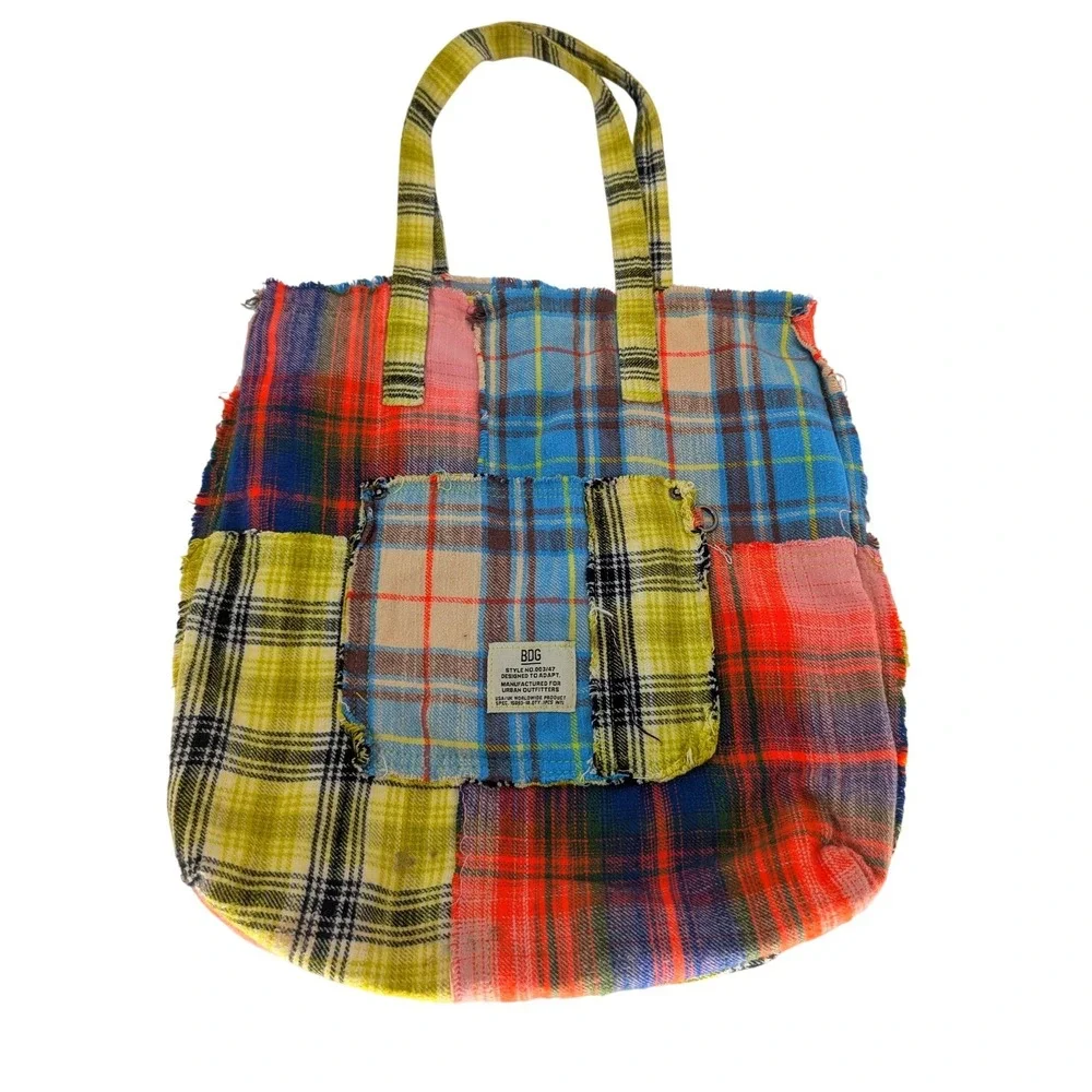 BDG Patchwork Plaid Tote Bag Large Multicolor Boho Urban Outfitters Grunge Indie