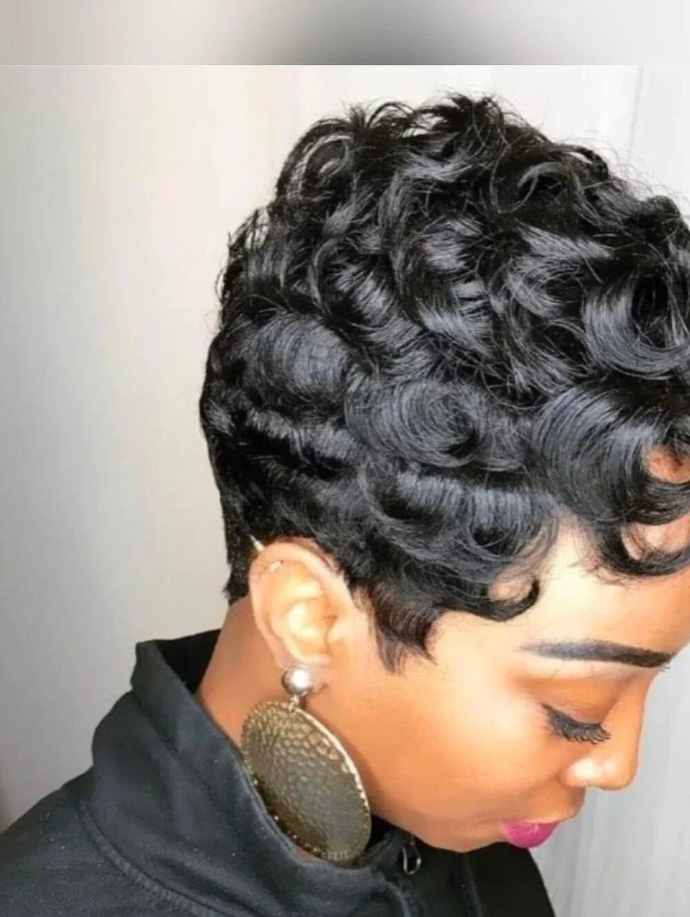 6 Inch Curly 100% Human Hair Pixie Wig in Black