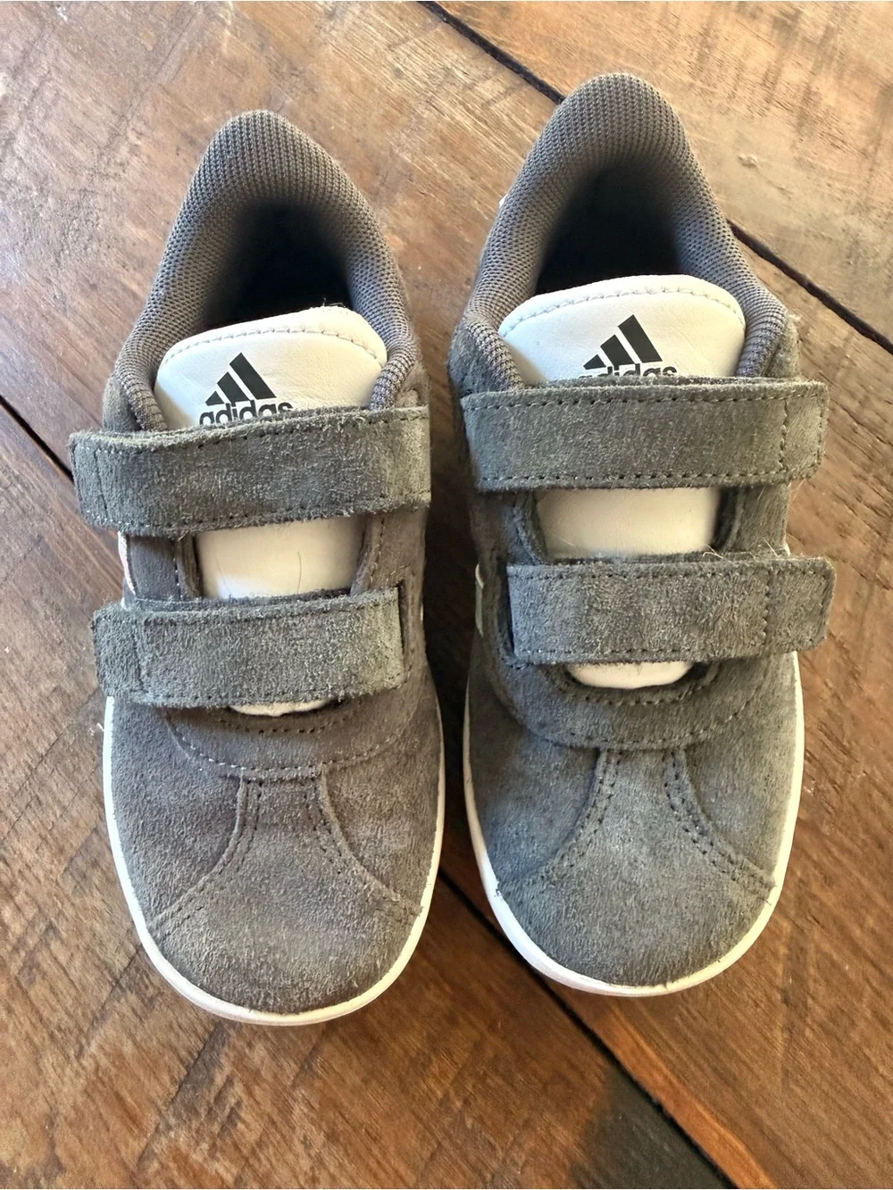 adidas Kids Gray Suede Sneakers with Pastel Stripes