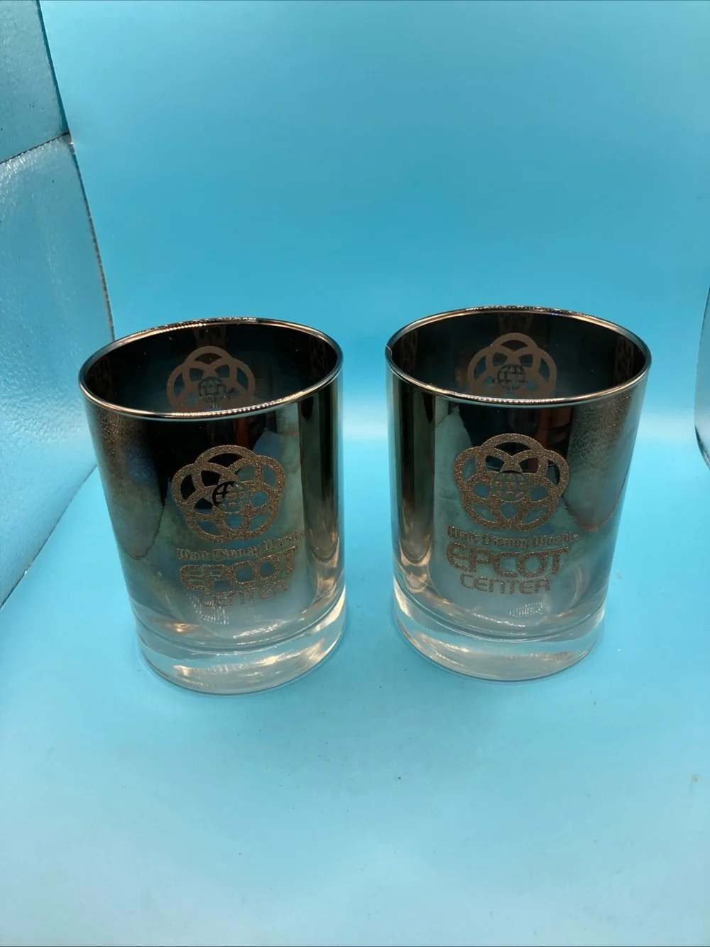 Walt Disney World Epcot Center Mirror Ombre Souvenir Tumbler Glasses vintage