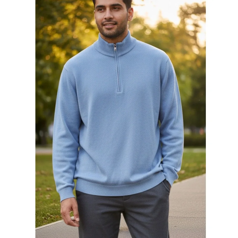 Vineyard Vines Mens XL Light Blue Textured Quarter Zip Pullover 1K003592