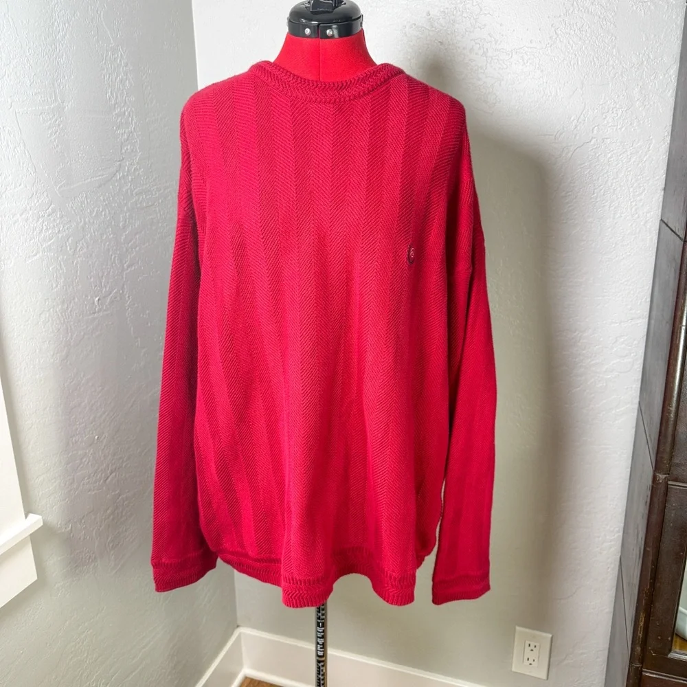 Chaps Ralph Lauren Retro Red Chevron Knit 100% Cotton Sweater Size XXL