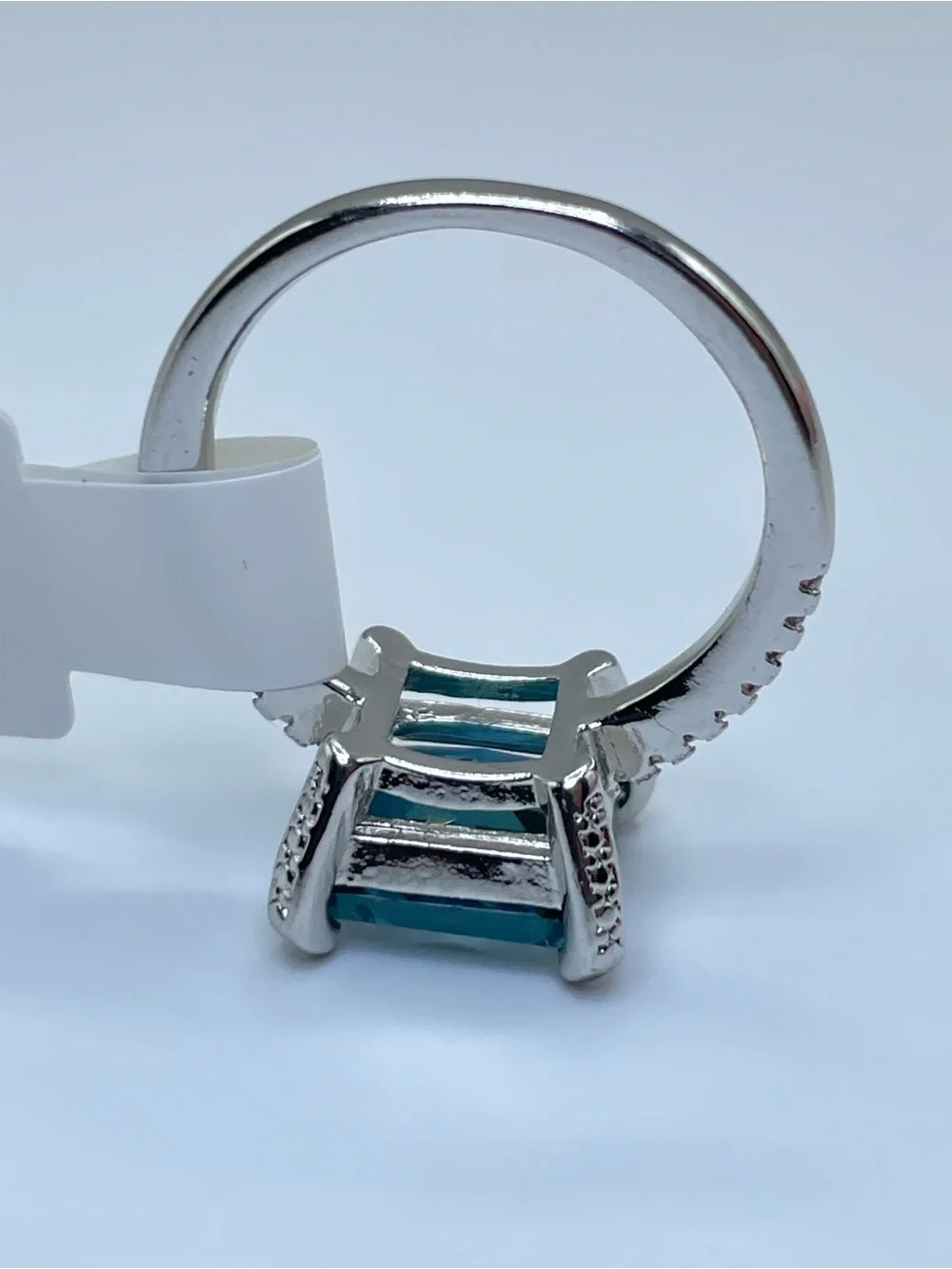 Swarovski Crystal Elements Teal Blue Princess Cut Solitaire Ring Sz 6