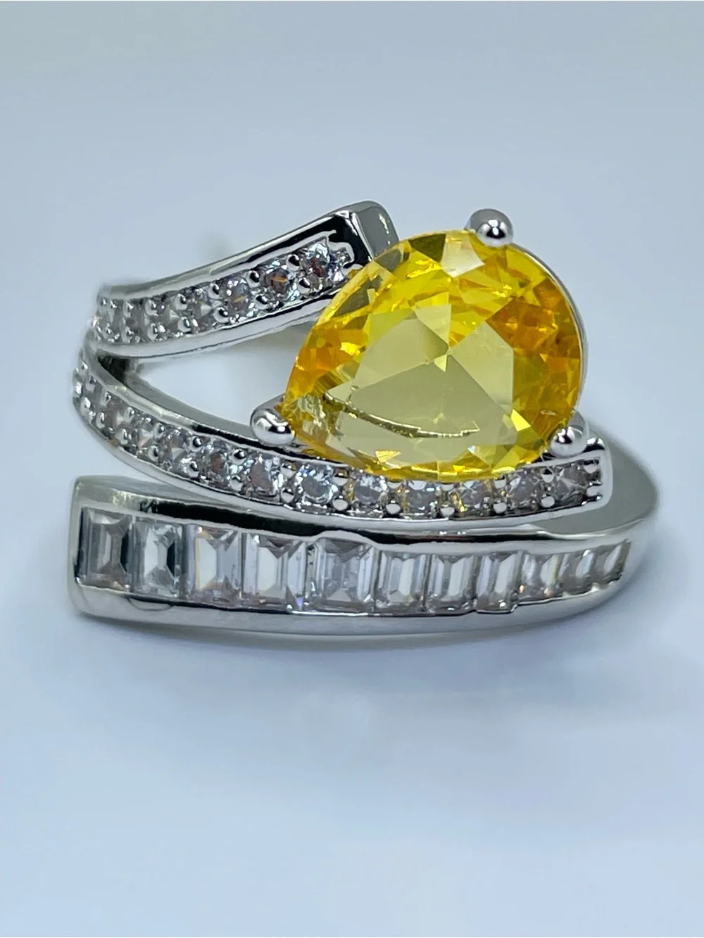 Swarovski Crystal Elements Canary Yellow Art Deco Statement Ring Sz 8