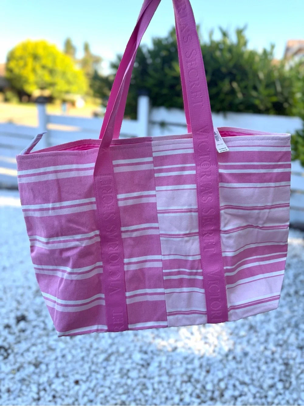 Victoria's Secret Pink and White Striped Canvas Tote