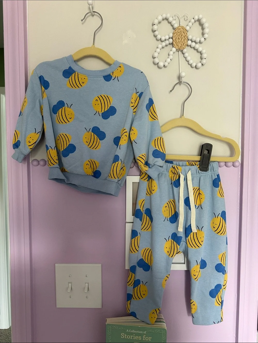 Old Navy Light Blue and Yellow Bee Print Pajama Set