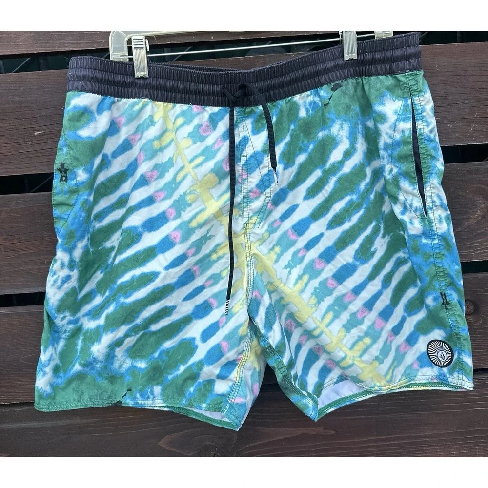 Volcom Beach Bunch Trunks Rad Style‎ Tie Dye Printed Board Shorts Pool Swim XL