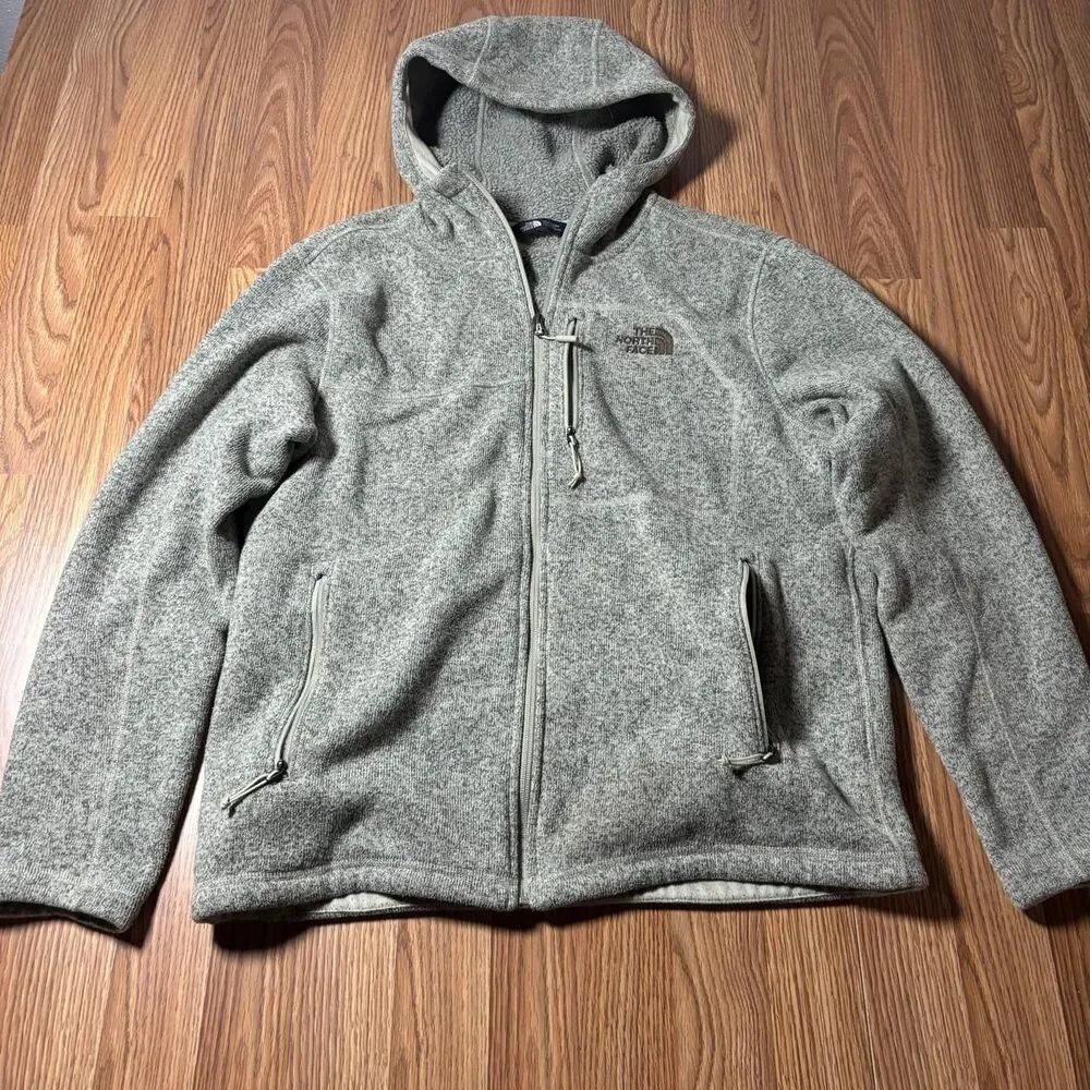 The North Face Fleece Hoodie Jacket Men’s Large Beige Full Zip Outdoor