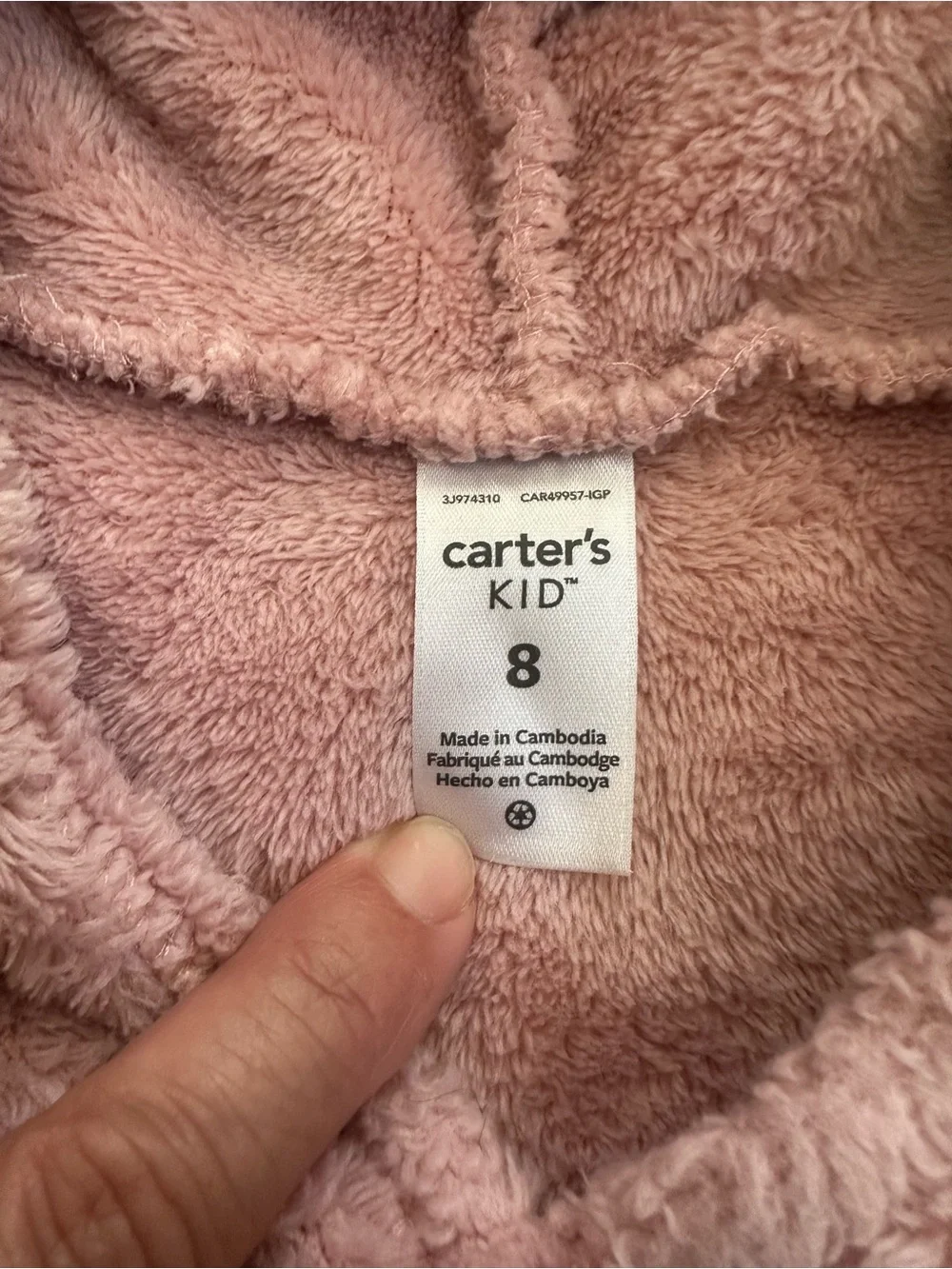 Carters Pink Fleece Pull Over Teddy Hoodie