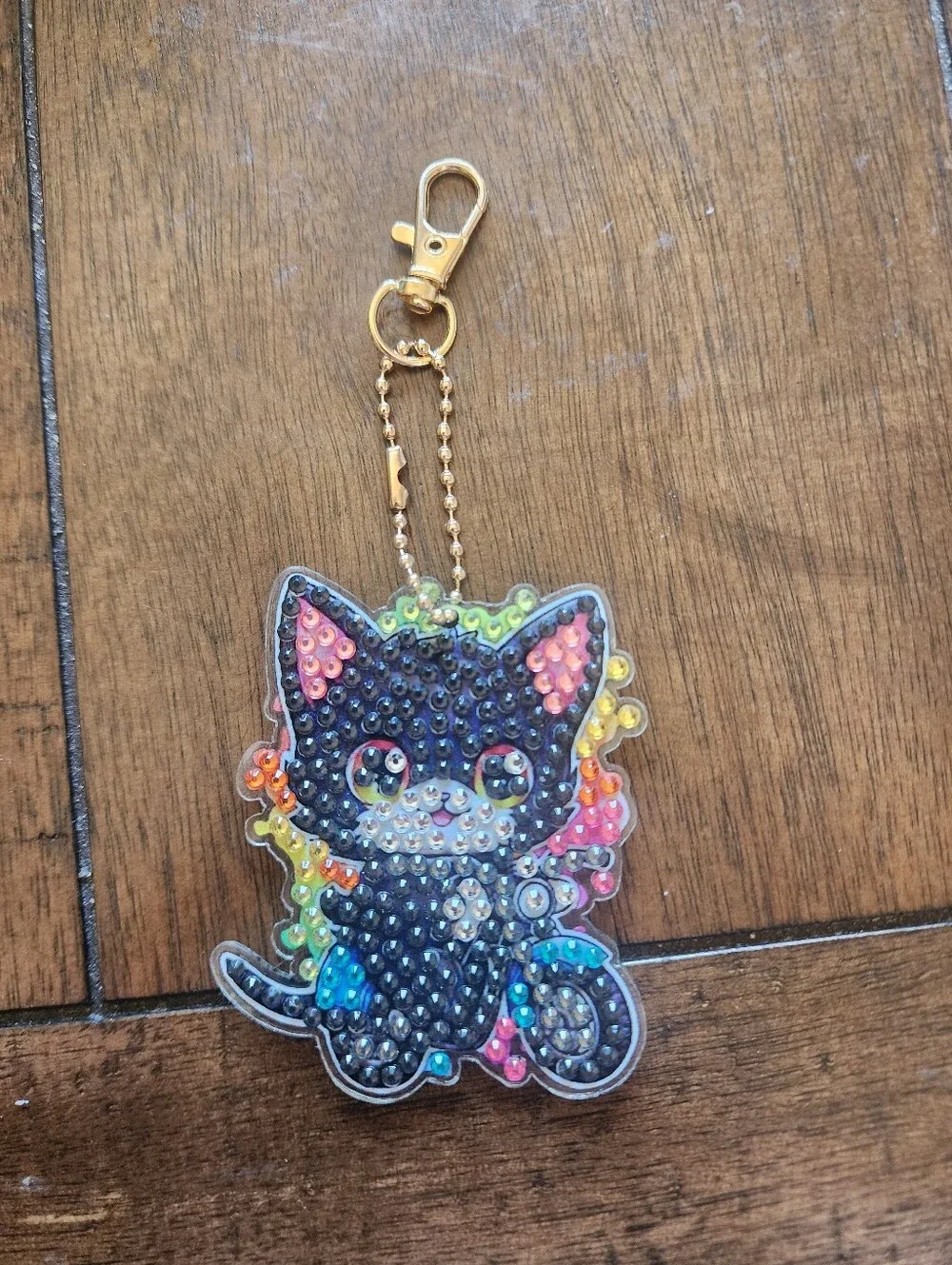 Black Rainbow Cat Crystal Key & Card Holder Charm
