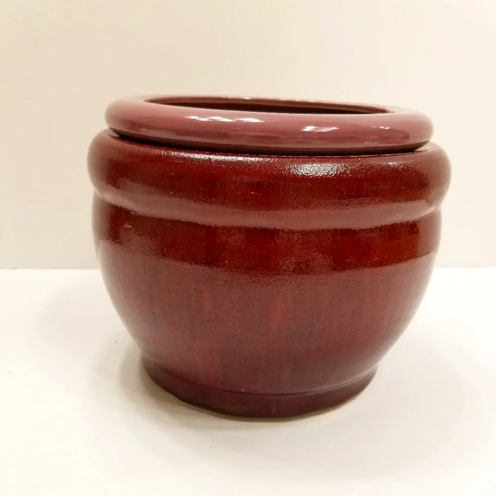 Large NorCal Glazed Ceramic Self-Watering African Violet Pot Burgundy Planter