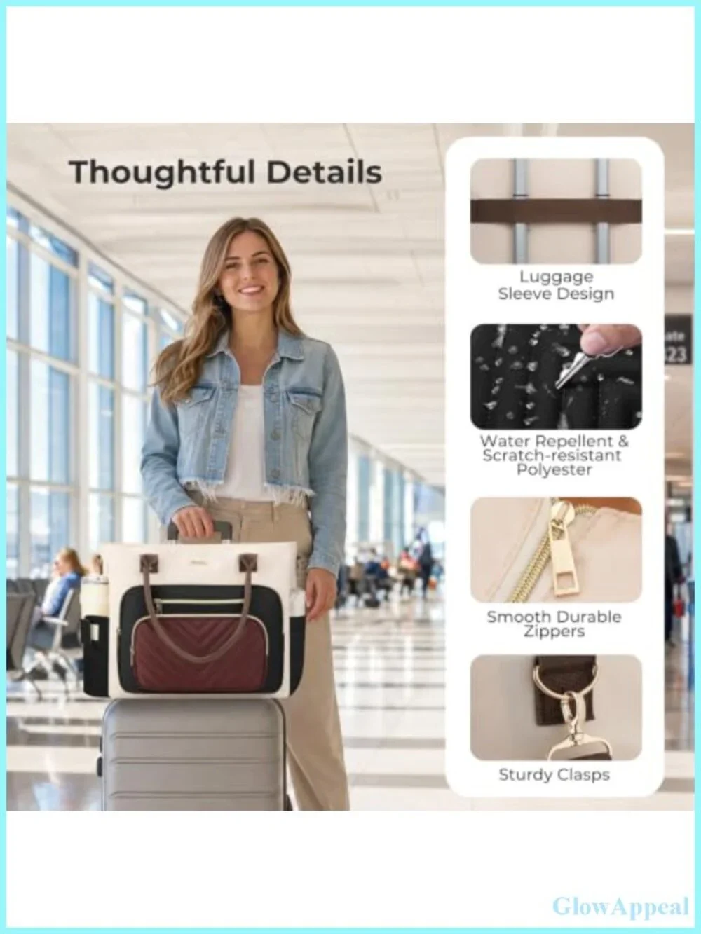 Teacher Tote Bag with Large Cup Holder, Laptop Briefcase for Women Work