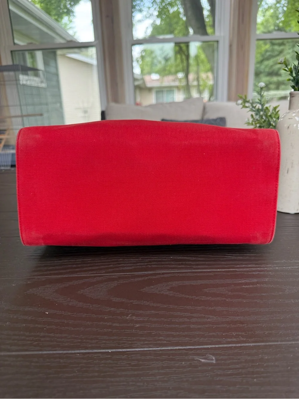 DKNY City Straw Canvas Tote Bag Red & Natural Large Shoulder Bag
