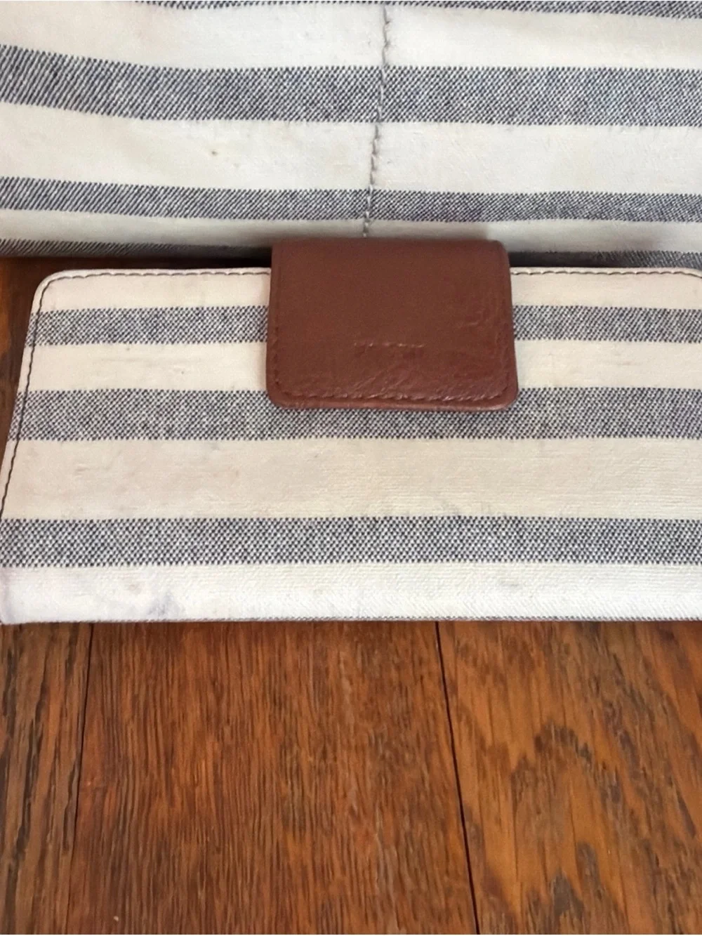 Fossil Fiona Shopper Tote Striped Coated Canvas Shoulder Bag Matching Wallet