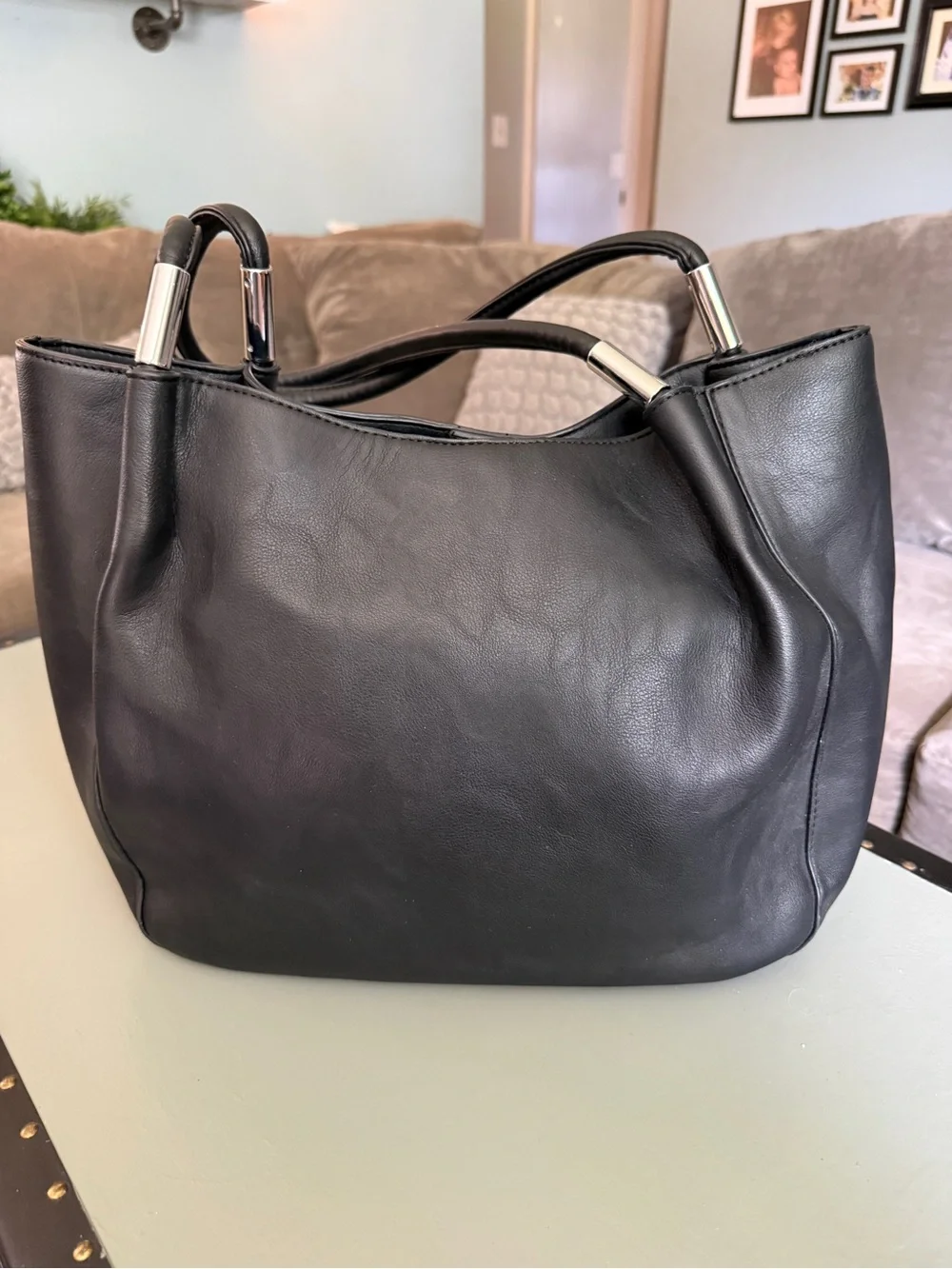 Alfani Black Faux Leather Tote with Silver Accents