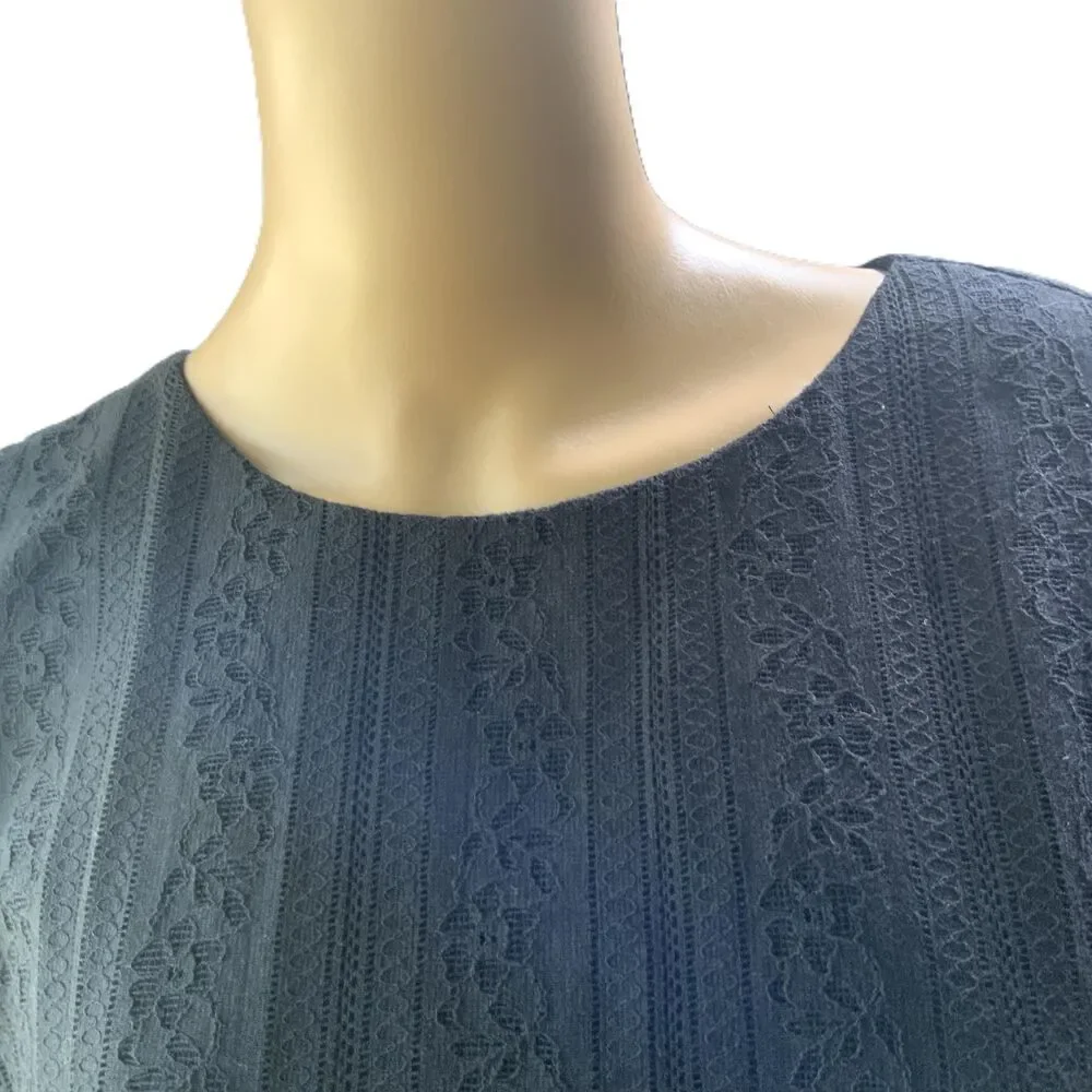 Michael Kors Black Lace‎ Cotton Fringe Hem Short Sleeve Blouse Size Large