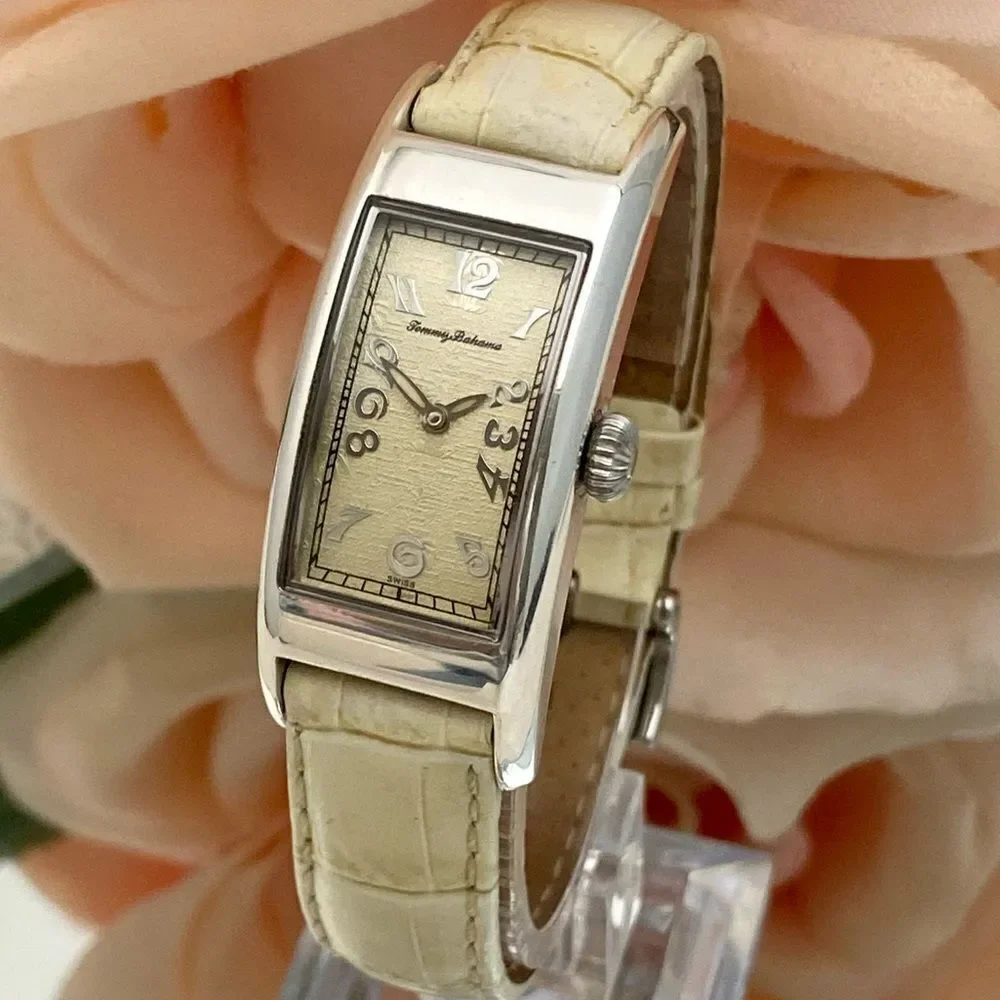 Tommy Bahama Sterling Silver Curvex Tank Style Ladies Swiss Quartz Watch