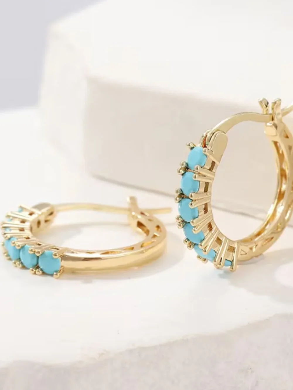 14K Gold Womens 2ct Blue Turquoise Small Hoop Earrings New 14 K Silver Jewelry