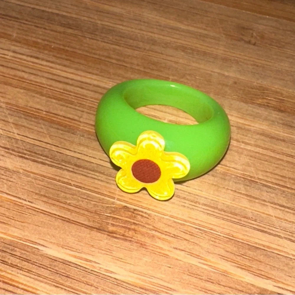 ASOS DESIGN Yellow + Green Flower Ring