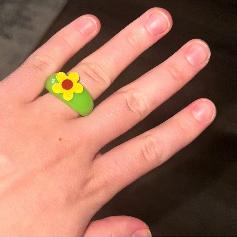 ASOS DESIGN Yellow + Green Flower Ring