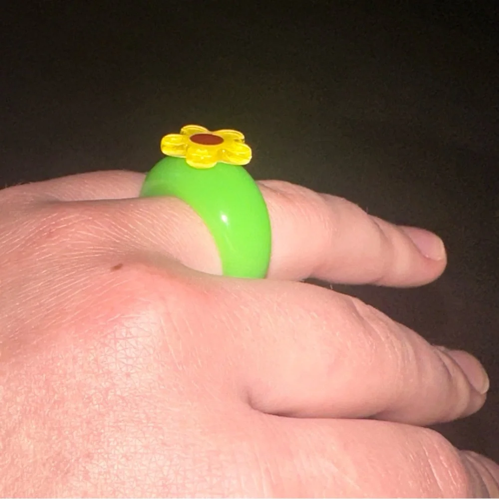 ASOS DESIGN Yellow + Green Flower Ring