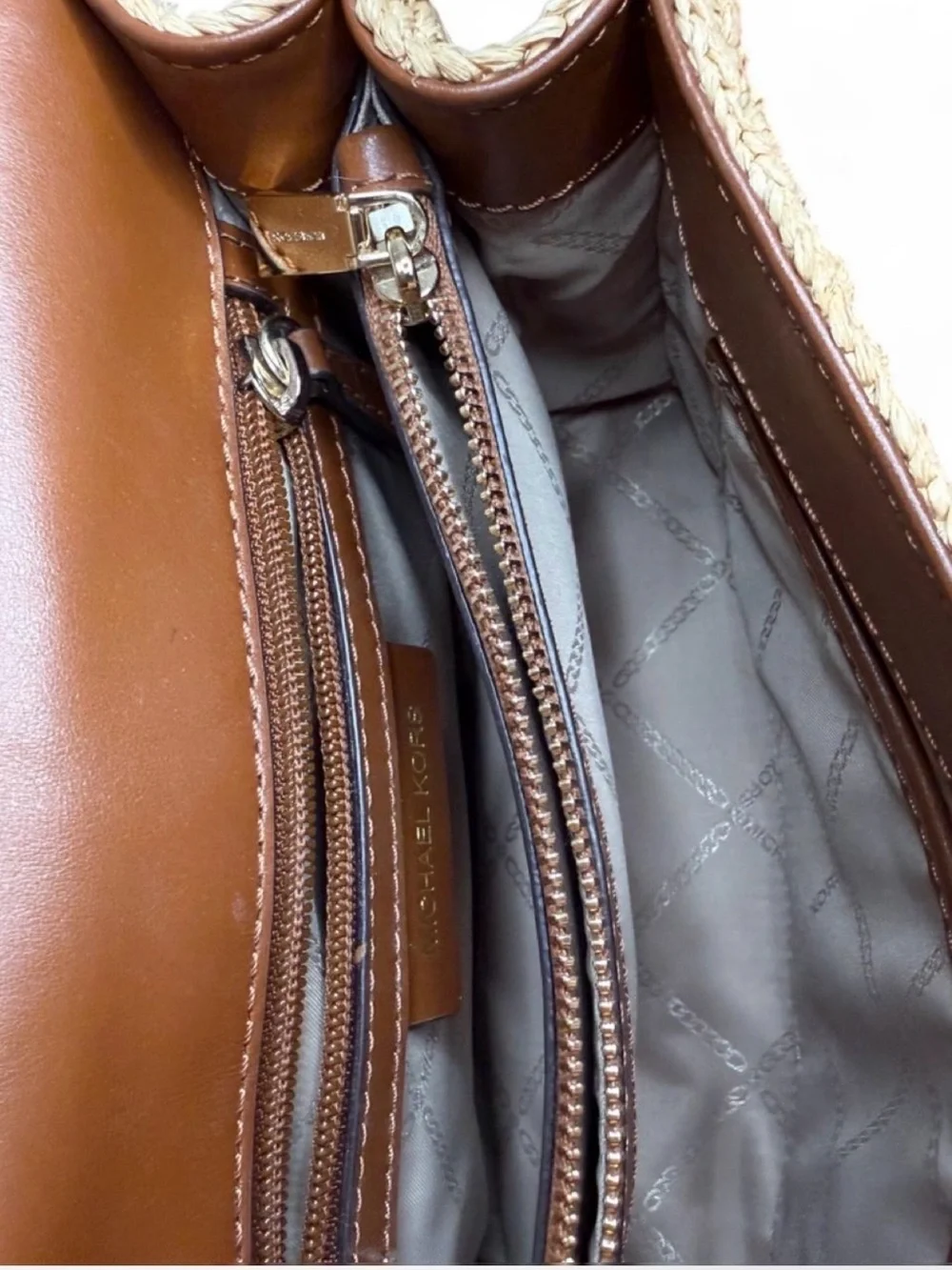 Michael Kors Whitney Large Raffia Crocodile Leather Convertible Shoulder Bag