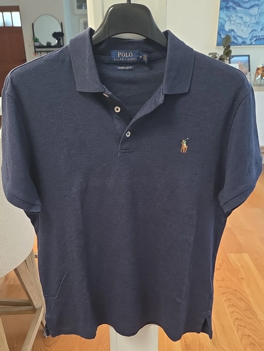 Polo by Ralph Lauren Men's Navy Polo with Embroidered Pony Custom Fit (M)