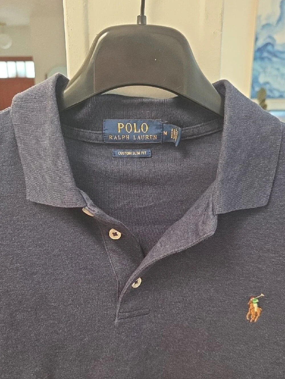Polo by Ralph Lauren Men's Navy Polo with Embroidered Pony Custom Fit (M)