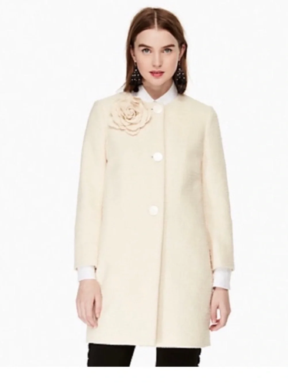 Kate Spade Tweed Corsage Coat Rambling Roses Sand Dune Ivory Sz 6 Retail $598